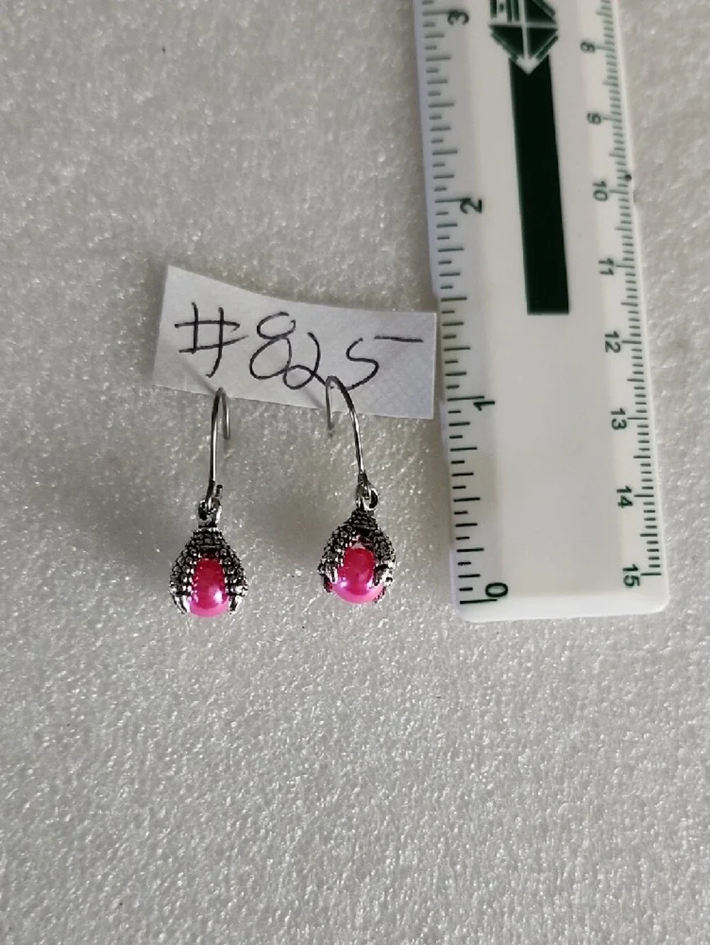 Pink Bead Drop Earrings in Silver-Tone Dragon Claw Setting